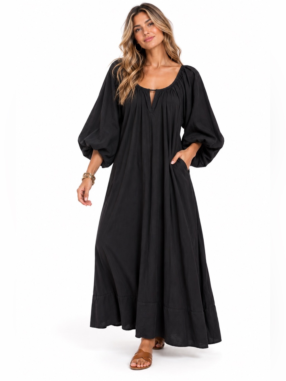 Young Fabulous & Broke Black Maxi Dress with balloon sleeve - Size M - NWT